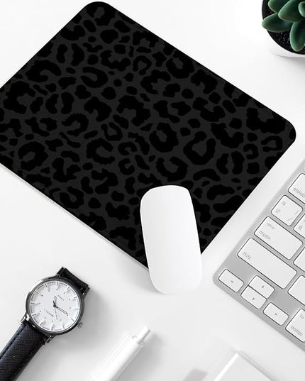 Black Leopard Print Square Mouse Pad,Non-Slip Rubber Base Mouse Pad, Home Office Decoration Desktop Accessory,Laptop Mouse Pad for Office Laptops,9.4x7.8x0.12inch.