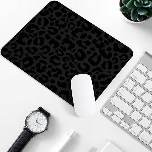 Black Leopard Print Square Mouse Pad,Non-Slip Rubber Base Mouse Pad, Home Office Decoration Desktop Accessory,Laptop Mouse Pad for Office Laptops,9.4x7.8x0.12inch.