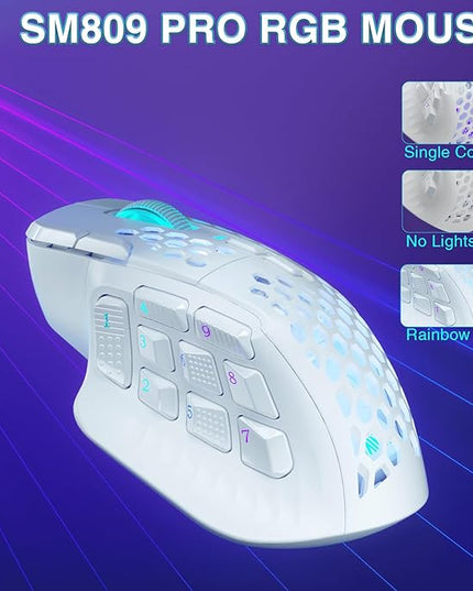 SOLAKAKA SM809 Pro Gaming Mouse with 9 Side Buttons,24000 DPI RGB Mouse for Gamer,16 Programmable Macros MMO Mouse,White