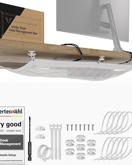 Cable Management net - Under Desk Wire Management - Flexible Under Desk Cable Management Tray White