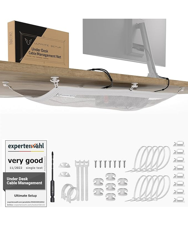 Cable Management net - Under Desk Wire Management - Flexible Under Desk Cable Management Tray White