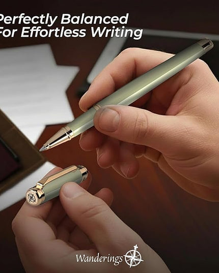 Premium Ballpoint Pen with German Ink – Perfectly Balanced for a Superb Writing Experience, 24K Gold Plated Green – Soft Sage Green- Includes a Schmidt Refill in a Giftable Presentation Case