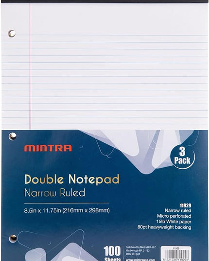 Mintra Office Legal Pads (Double Pad 3pk (White), 8.5in x 11in (Narrow Ruled))