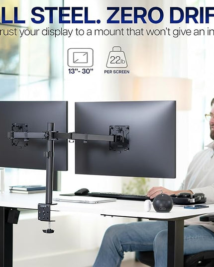 VIVO Dual Monitor Desk Mount, Heavy Duty Fully Adjustable Stand, Fits 2 LCD LED Screens up to 32 inches and 22 lbs Each, Black, STAND-V032