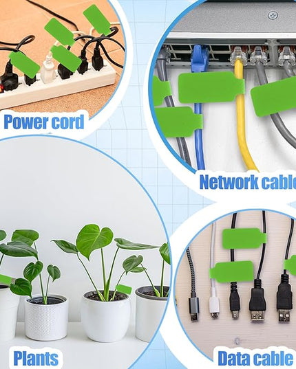 50 Pieces Cord Labels Self-Adhesive Nylon Cable Labels Tags Waterproof Wire Cable Tags or Electronics Office Computers Management and Identification (Green)