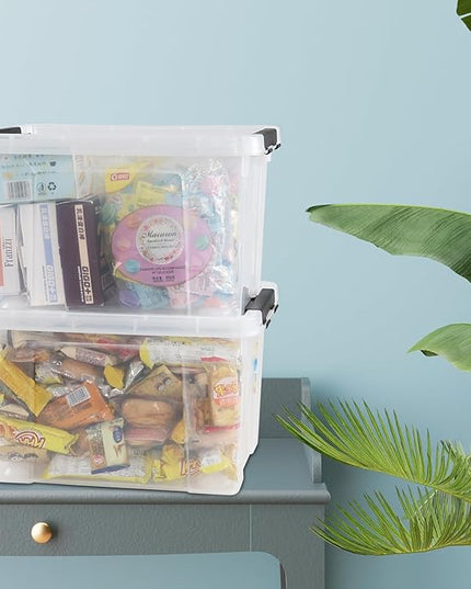 4 Pack 23 L Plastic Storage Bins with Wheels, Clear Storage Latch Box with Lids