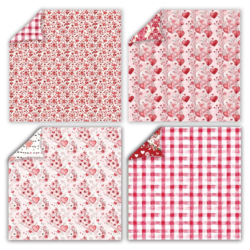 Valentine Scrapbook Paper 12x12 Inch, 24 Sheets Double Sided 160gsm Cardstock Pad, Acid Free Vintage Patterned Craft Paper for Card Making, Valentines Day DIY Gifts & Love Scrapbooking Supplies