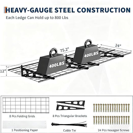 Garvee 2 Pack 2x6 ft Garage Storage Shelving Wall Mounted, 24 in-by-72 Wall Shelf Garage Storage Rack Floating Shelves, Wall Shelves Storage Garage for Warehouse,Tool Room,Kitchen Laundry,Garage ﻿