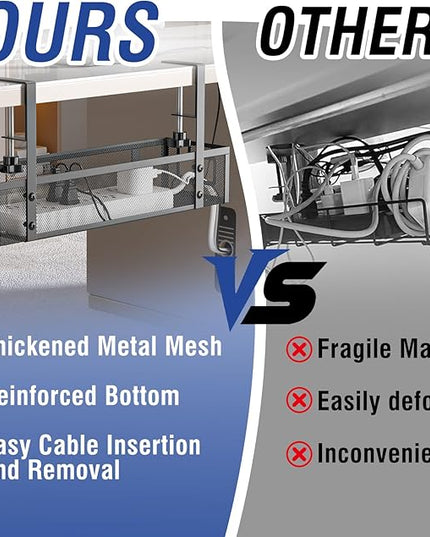 Under Desk Cable Management Tray - GZOKMOG No Drill Cord Organizer with Clamp, Reinforced Metal Mesh Workspace Organizers for Wire, Office Desk Accessories, 2 Pack Black, 15.75 inch