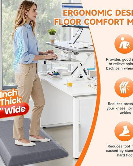 StepRite 1” Thick Kitchen Mats for Floor, Anti Fatigue Kitchen Rugs, Non-Slip,Heavy Duty Waterproof Kitchen Rug, Standing Desk Mat, Gifts for Friends, Family, Home, Kitchen, Office (32" x 20", Grey)