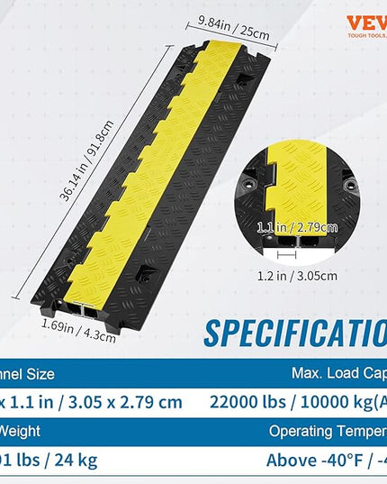 VEVOR 5 PCs TPU Cable Protector Ramp - Heavy Duty 2-Channel Speed Bumps for Road, Odor-Free Eco-Friendly TPU with TPR Cover, for Driveway, Hose, Floor Cord Cover, 22,000 lbs/Axle Capacity