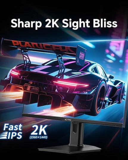 KTC 24 inch Gaming Monitor QHD 180Hz, Fast IPS 1440p Computer Monitor, Up to 185Hz, 1ms, G-Sync/FreeSync, HDR400, Height Adjustable, 2 x HDMI, 1 x DP H24T7