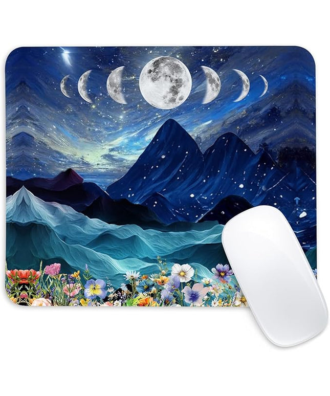 Mountain and Moon Square Mouse Pad,Non-Slip Rubber Base Mouse Pad, Home Office Decoration Desktop Accessory,Laptop Mouse Pad for Office Laptops,9.4x7.8x0.12in