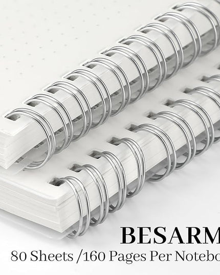 BESARME 80 Sheets A4 Dot Grid Spiral Notebook, 2PCS Dotted Notebook 8.5" × 11" College Ruled Grid Notebooks for School Office