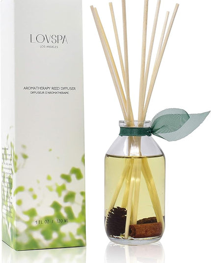 LOVSPA Reed Diffuser Set, Cinnamon Pine Cones Scented Oil Diffuser with Sticks, Home Fragrance Accessories for Bathroom Shelf Decor, Aroma Diffusers for Home or Office Desk, USA Made
