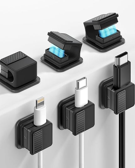 6 Pack Magnetic Cable Clips, Glow in The Dark Cable Holders, GolbinBox Cord Organizer with Shockproof Silicone, Fits up to 8mm Adhesive Cord Clips for Desk, Wall, Nightstand, Car, Home, Office, Black