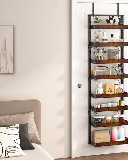 bukfen Over the Door Pantry Organizer, 8-Tier Adjustable Wooden Basket Kitchen Pantry Door Organization and Storage,2 in 1 Wall Mount or Hanging Heavy-Duty Metal Hanging Kitchen Spice Rack,1 Pack