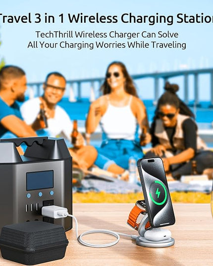 3 in 1 Charging Station for Apple Magsafe Travel Charger for Multiple Devices Aluminum Foldable Magnetic Wireless Charger with 360 Rotating for iPhone 17/16/15/14/13/12 Series,for iWatch,for Airpods