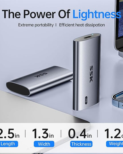 SSK Portable SSD 2TB, up to 2000MB/s External Solid State Drives, USB 3.2 Gen2X2 NVMe SSD External Hard Drive, Ultra Low Power Consumption for iPhone 15/ MacBook/Pro/OTG Phone/Laptops