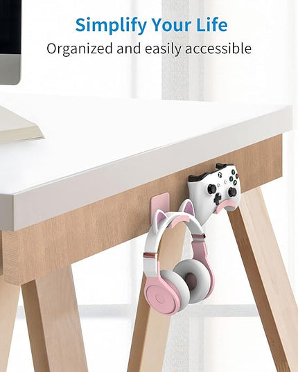 SOKUSIN Headphone Stand Headset Holder - Adhesive Gaming Earphones Hanger, Universal Desk Wall Mount Hook for All Headphone/Controller, Compatible with Beats, AirPods Max,Sony, JBL (Pink-2Pack)