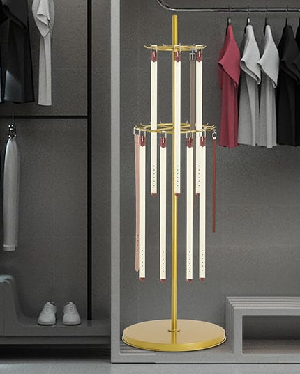 Floor Standing Belt Display Rack 66.1 Inch Metal Tie Scarf Organizer with Multi-Hook Design, Retail Clothing Display Stand for Belts Ties Scarves in Store Bedroom or Commercial Use