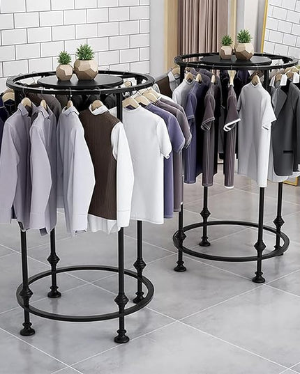 Round Garment Display Retail Rack, Floor-Standing Round Clothes Hanging Rack, Clothing Racks with Topper, Multi-Purpose Clothing Organizer for Boutique Retail Store Laundry Home