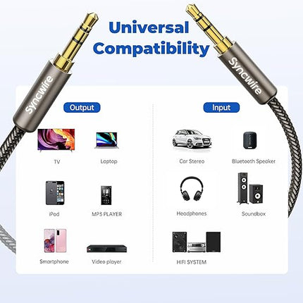 SYNCWIRE 3.5mm Nylon Braided Aux Cable (6.6ft/2m,Hi-Fi Sound), Audio Auxiliary Input Adapter Male to Male Cord for Headphones, Car, Home Stereos, Speaker, iPhone, iPad, iPod, Echo & More – Gold Brown