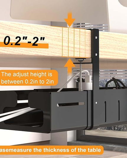 REALINN Under Desk Cable Management Tray Black, Expandable 25.27"-38.66" Sturdy Steel Desk Cord Hider Raceway for Office/Home