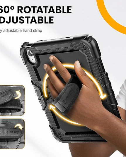 timecity for iPad (A16) 11th/ 10th Generation Case 11''/ 10.9 Inch (2025/2022) - Heavy Duty Protective Cover with Screen Protector, Stand, Shoulder Strap & Pencil Holder | Kids-Friendly - Black