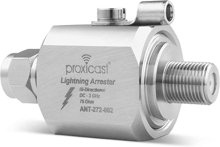 Proxicast Coaxial Lightning Arrester/Suppressor with Male/Female 75 Ohm F Connectors - Pro-Grade Coax Cable Surge Protector for Television (TV) / Satellite Dish Antennas & Cable Internet (ANT-272-002)
