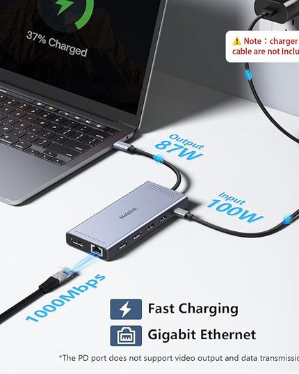 USB C Docking Station Dual Monitor, 14 in 1 Triple Display USB C Hub Multiport Adapter with 2 HDMI 4K,DisplayPort,PD Charging,Ethernet,6 USB C&A Ports,SD/TF, Laptop Docking Station for Dell/HP/Lenovo