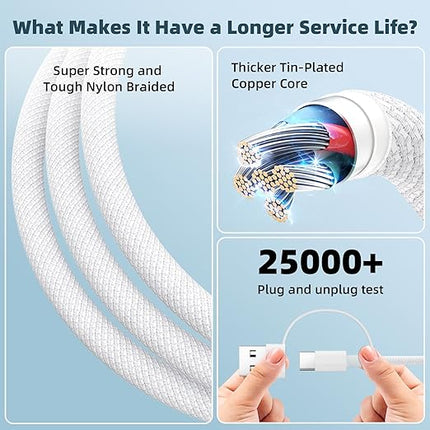 2Pack Travel Essentials 3 in 2 Multi Charging Cable for iWatch Charger/Type C/IP, Nylon iPhone Charger Cord, Multi Chargers for All Devices Compatible with iWatch Series/iPhone 17-11/iPad/AirPods 4FT