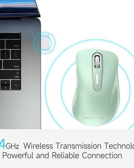 memzuoix 2.4G Wireless Mouse, 1400 DPI Computer Mice USB Receiver, Portable Wireless USB Mouse Battery Powered Cordless Mice for Laptop, PC, Desktop, 5 Buttons (Light Green)