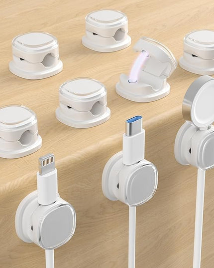 Magnetic Cable Clips, Adjustable Cord Holder Management, Adhesive Wire Keeper Organizer for Home Office Desk Phone PC Car Wall Desktop Nightstand Appliance (9-PCS White)