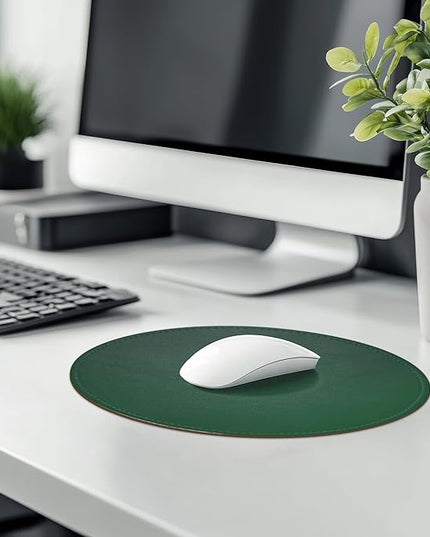 Mouse Pad，Round Mouse Pad，PU Mouse Pad，Leather Mouse Pad with Stitched Edge Micro-Fiber Base with Non-Slip Waterproof，Mouse Pad for Computers，Laptop，9 x 9 Inch (Army Green)