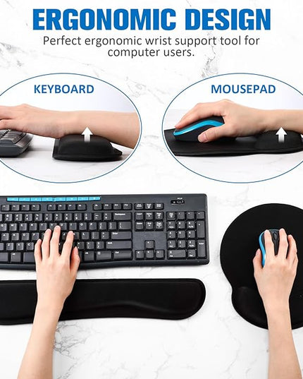 Yunsailing 4 Pcs Ergonomic Mouse Pad and Keyboard with Wrist Support Set Soft Smooth Gel Rest Comfortable Memory Foam for Easy Typing Gaming Computer Laptop Office Home