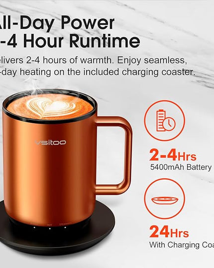 Vsitoo S3 Plus 14oz Heated Coffee Mug - Temperature Control Smart Mug with Mug Warmer, Auto-Sensing AI Heats Drinks to 120-150°F Hands-Free.Ideal for Home/Office/Gifts，Copper