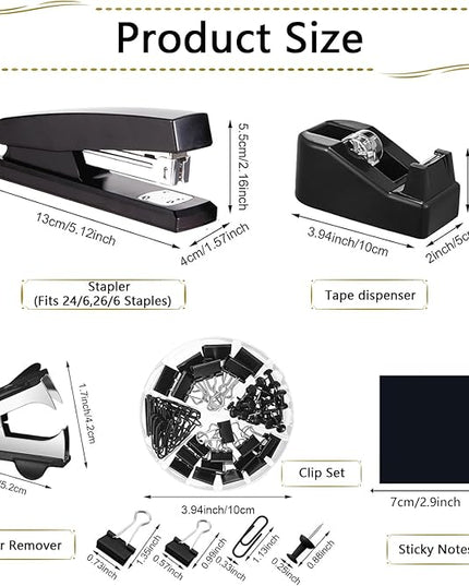 Office Supplies,Desk Accessories,Stapler and Tape Dispenser Set,1000 Staples,Staple Remover,Pen Holder,Folding Phone Holder,Journal Notebook,Ballpoint Pen,Scissor,Ruler,Clear Tape,Sticky Notes,Ect