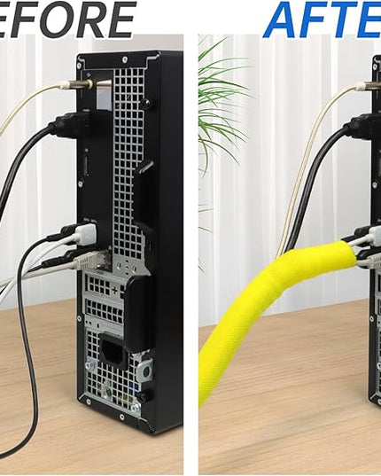 YOUBO Split Braided Cable Sleeve，Flexible Wire Loom Tubing, Automotive Cord Protector Pet Proof, Cable Management for Computer TV Electric Wires Harness 16ft (Yellow, 25mm（1")