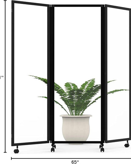 Stand Up Desk Store ReFocus Three-Panel Trifold Acrylic Room Divider Partition Privacy Screen (Clear Acrylic, 71" x 65")