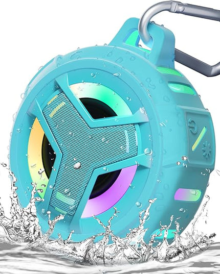 EBODA Waterproof Bluetooth Shower Speaker, IPX7 Floating Portable Wireless Small Speakers, 24H Playtime with RGB Light for Kayak, Beach, Pool Accessories, Gifts for unisex -Sky Blue