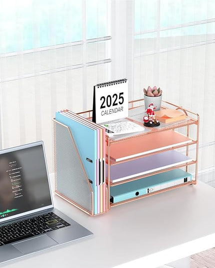 gianotter 4-Tier Paper Organizer With Magazine Holder, Desk Organizers and Accessories, Desk Accessories & Workspace Organizers, File Organizer for Office Supplies Storag (Rose Gold, 4-Tier)