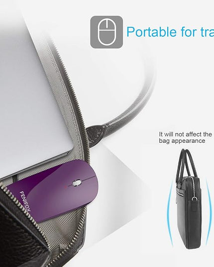 FENIFOX Bluetooth Mouse Slim, Whisper-Quiet Mini Flat Portable Mobile Mice Rechargeable Compatible with Laptop,PC,Android Windows Tablet - Deep Purple