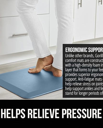 GORILLA GRIP Comfortable Cushioned Kitchen Mats for Floor, Waterproof and Stain Resistant Soft Top, 3/4 Inch Thick Ergonomic Standing Desk Anti Fatigue Mat, Foam Supports Ankles, Feet, 20x32, Sky Blue