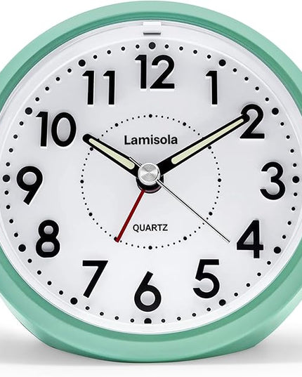 Lamisola 4 Inch Analog Battery Alarm Clock for Seniors, Small Desk Bedside Nightstand Vintage Clock, Alarm Clocks for Bedrooms Bathroom Kithchen Home Office Decor, Large Display for Elderly, Mint