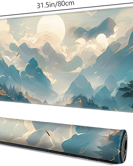 Galdas Gaming Mouse Pad XXL XL Large Long Extended Big Mousepad Non-Slip Rubber Keyboard Mouse Pad with Stitched Edges for Laptop Home Office (31.5x11.8x0.08 Inch) -Clouds