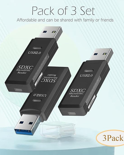 USB SD Card Reader for PC, 3 Packs Micro SD Card to USB Adapter, Card Reader for Camera Memory Card Reader, Wansurs Card Reader for Laptop (3 Pack USB2.0)