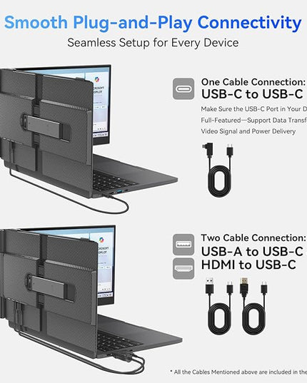 Blackview Laptop Screen Extender, 1.3lbs Ultra-Light & 0.17" Ultra-Slim, 14" FHD 1080P IPS Portable Laptop Monitor Extender, Travel Dual Monitor for 13-17",Plug & Play for Windows/Mac/Android/Switch