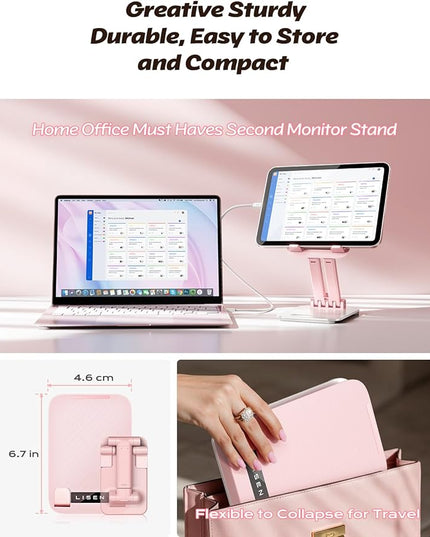 LISEN Pink Desk Accessories for iPad Office Supplies Desk Decor for Women, for Him Tablet Stand Vanity Accessories Video Zomming Face Time Free Hands