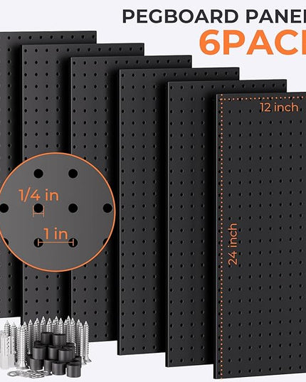INCLY 48x36 Inch Metal Peg Board Kit with 1/4" Pegboard Hooks Accessories, 6PCS Peg Board Panels and 234PCS Black Pegboard Wall Organizer Tool Storage System for Garage Workbench Shed